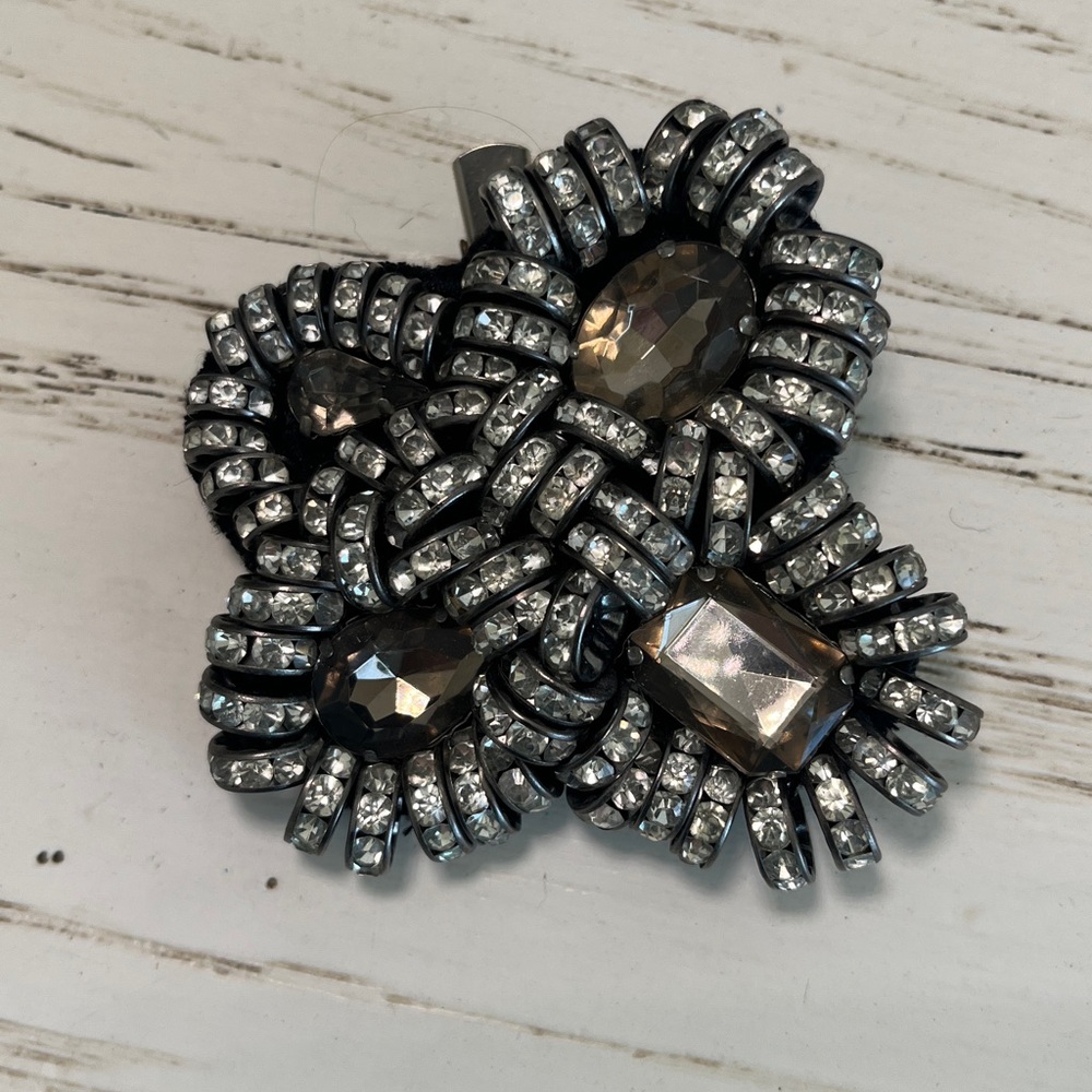Sparkling Silver and Black Jeweled Brooch/ clip